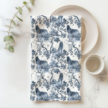 Belgian Tervuren Cotton Tea Towels - Toile Pattern