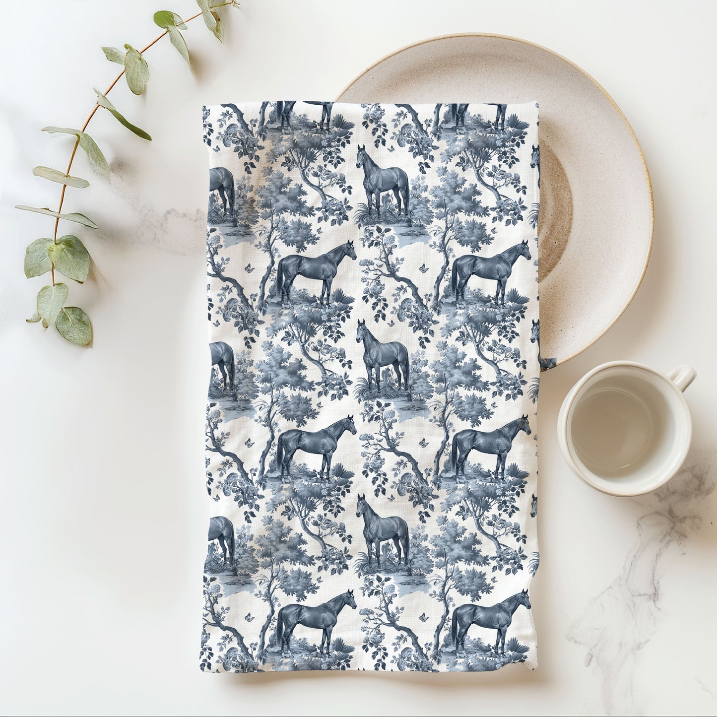Thoroughbred Cotton Tea Towels - Toile Pattern