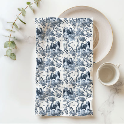 Tibetan Terrier Cotton Tea Towels - Toile Pattern