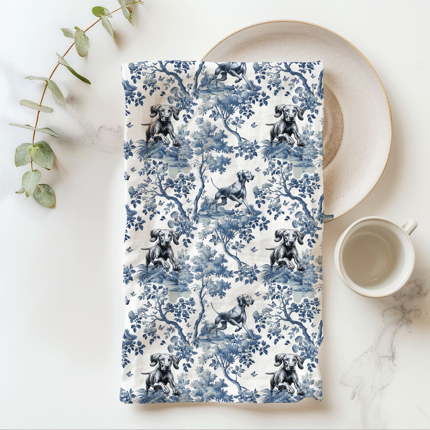 Vizsla Cotton Tea Towels -Toile Pattern