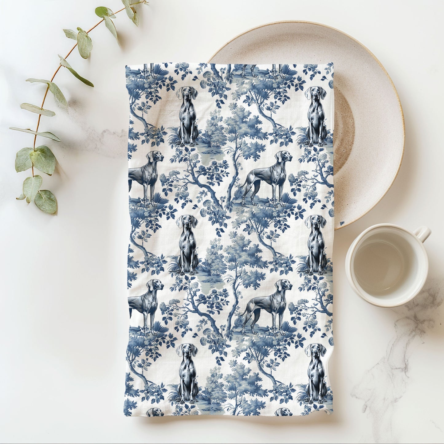 Weimaraner Cotton Tea Towels -Toile Pattern