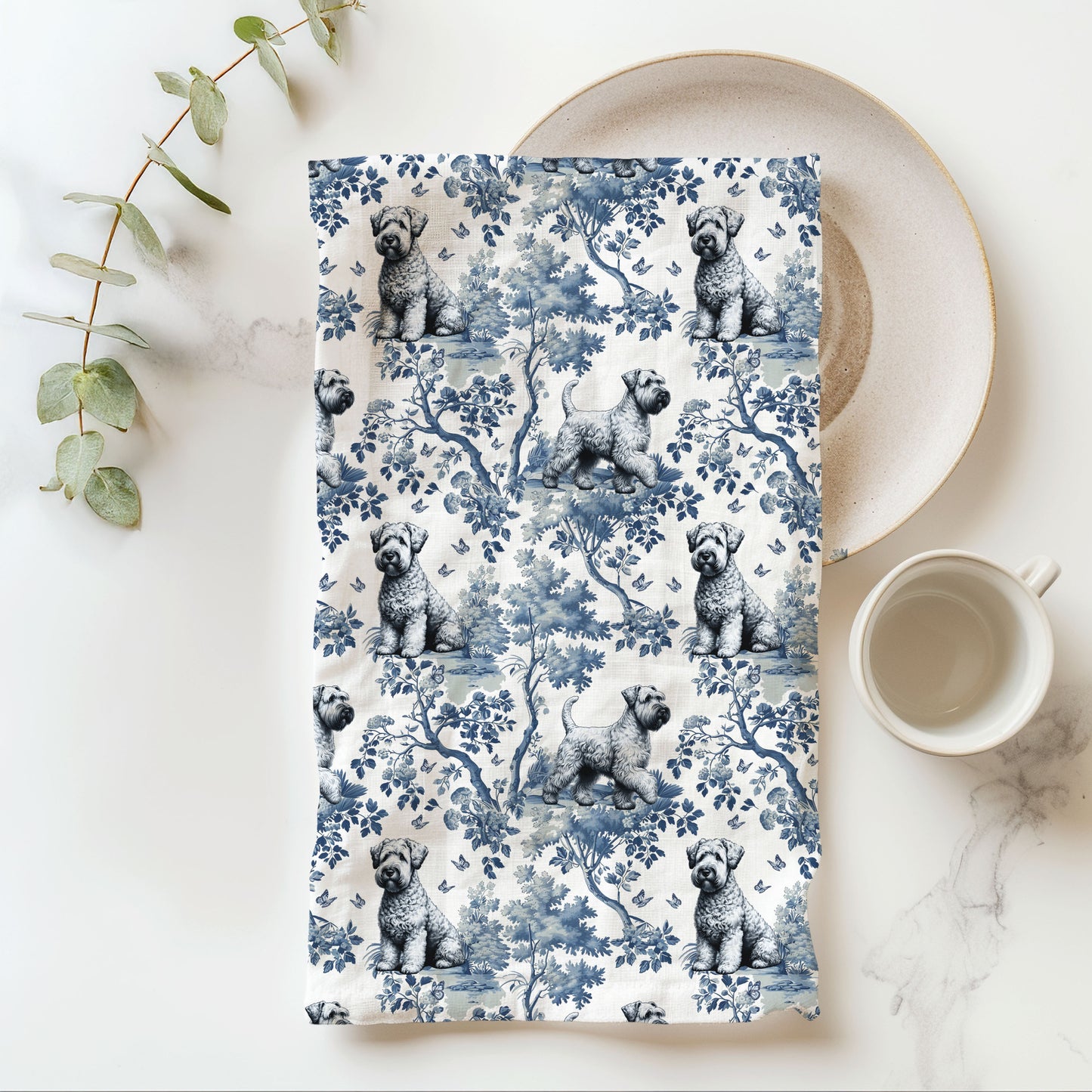 Wheaten Terrier Cotton Tea Towels - Toile Pattern