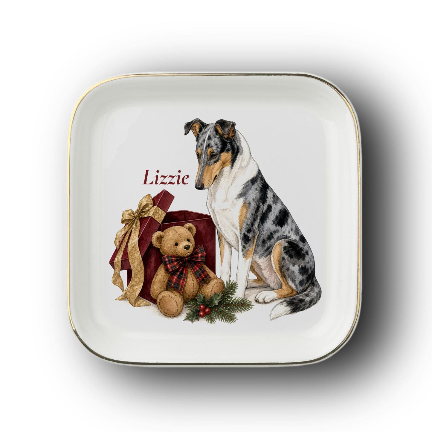 Smooth Collie jewelry dish on a white background
