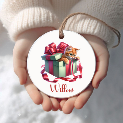 Orange Cat Ornament with Custom Name