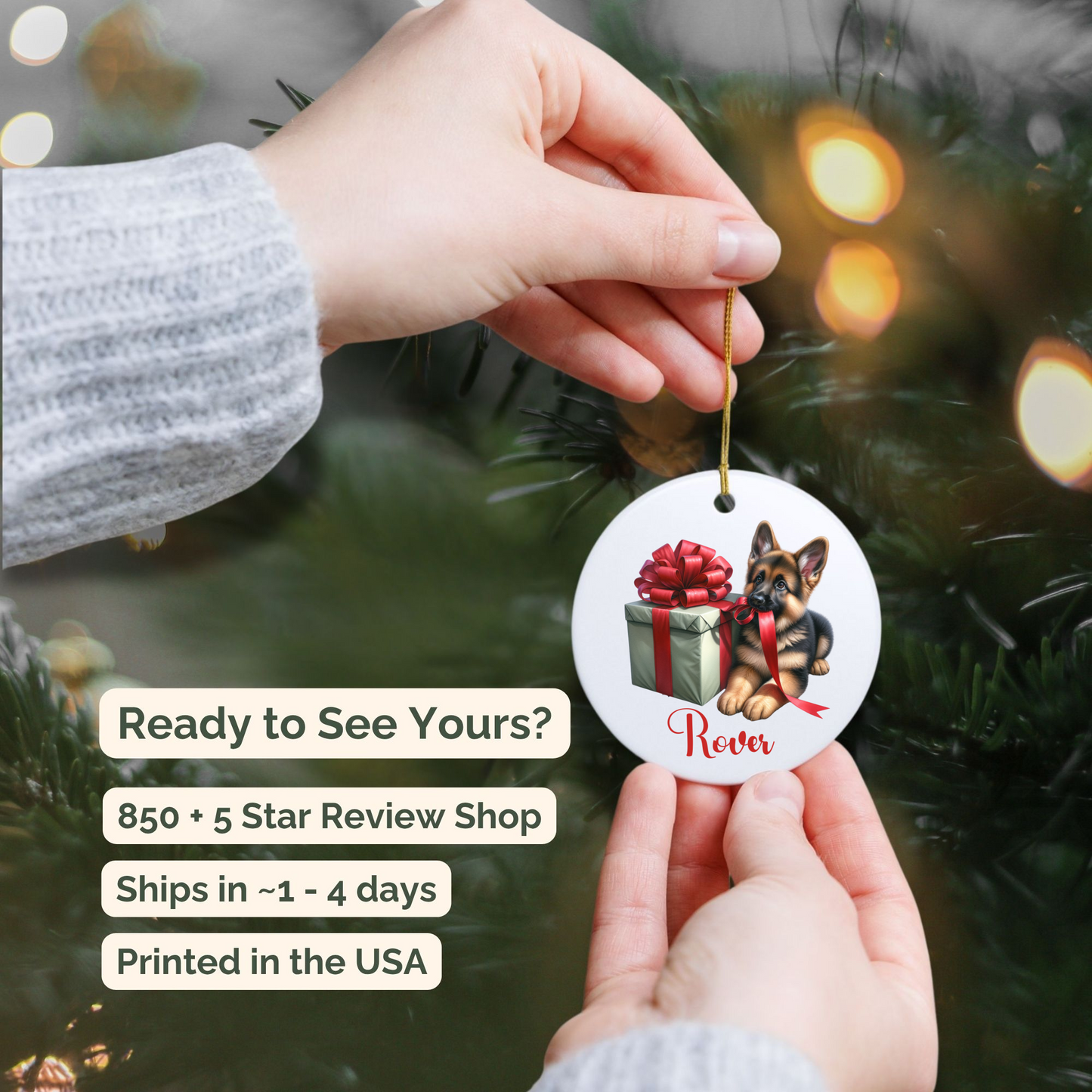 German Shepherd Ornament with Custom Name