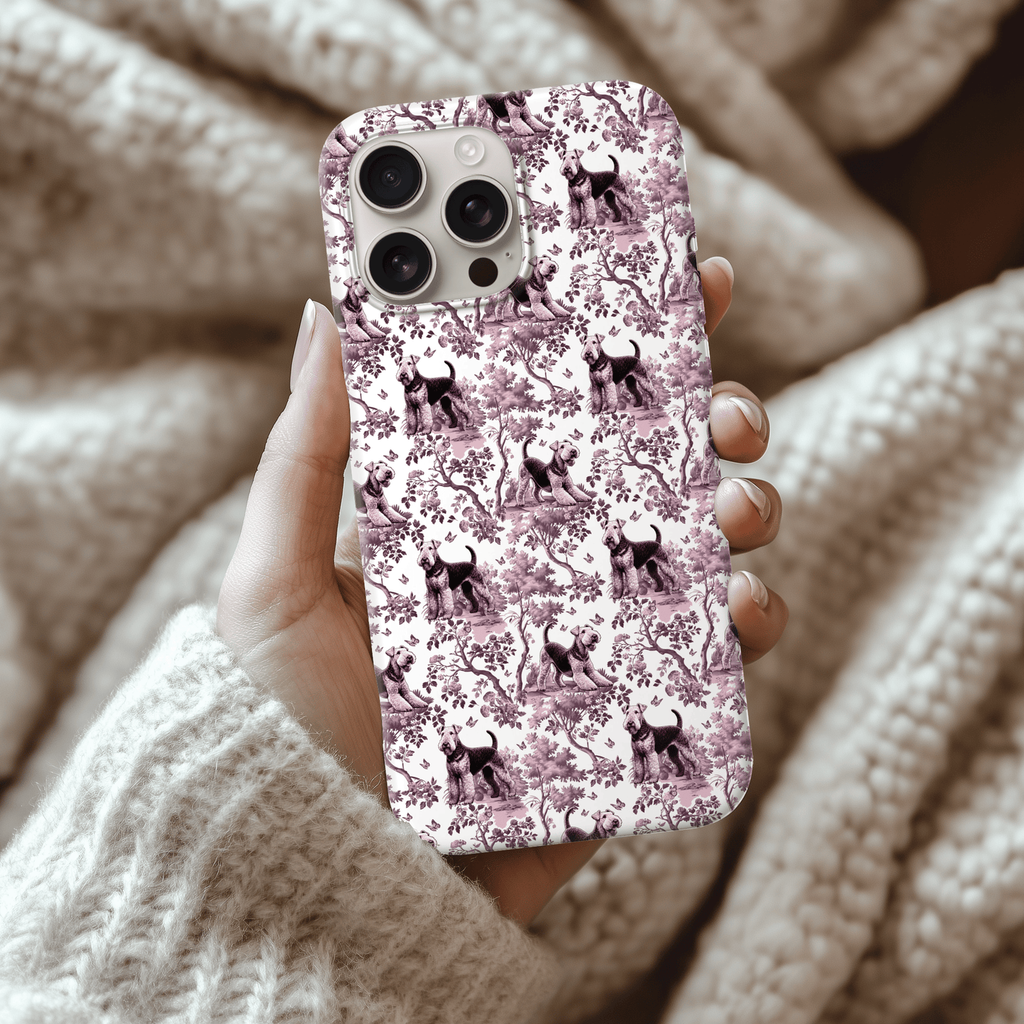 Airedale Terrier pink toile pattern phone case