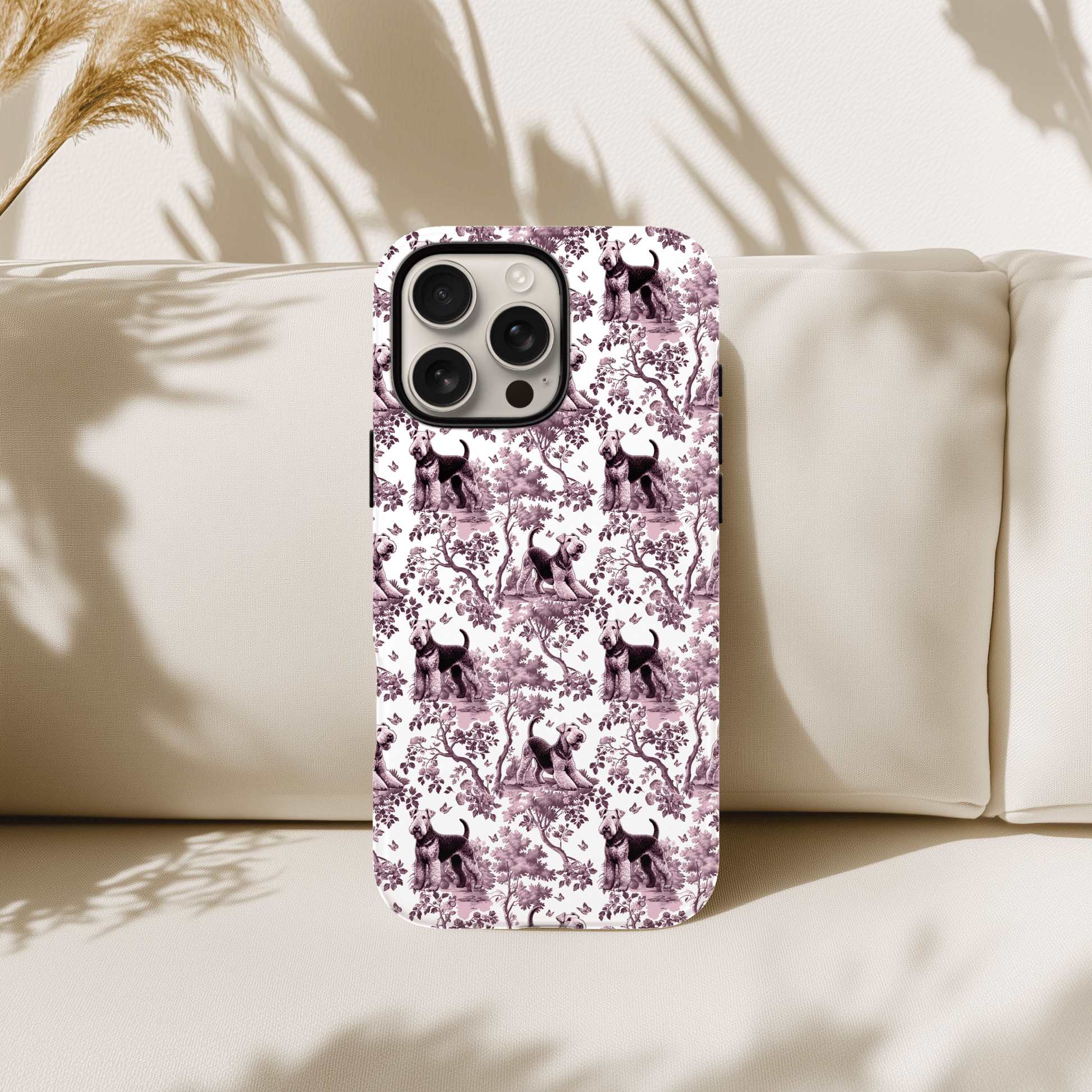 Airedale Terrier pink toile pattern phone case