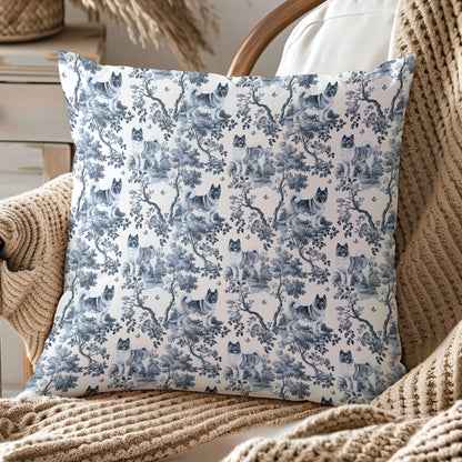 Akita Pillow Cover - Blue Toile Pattern