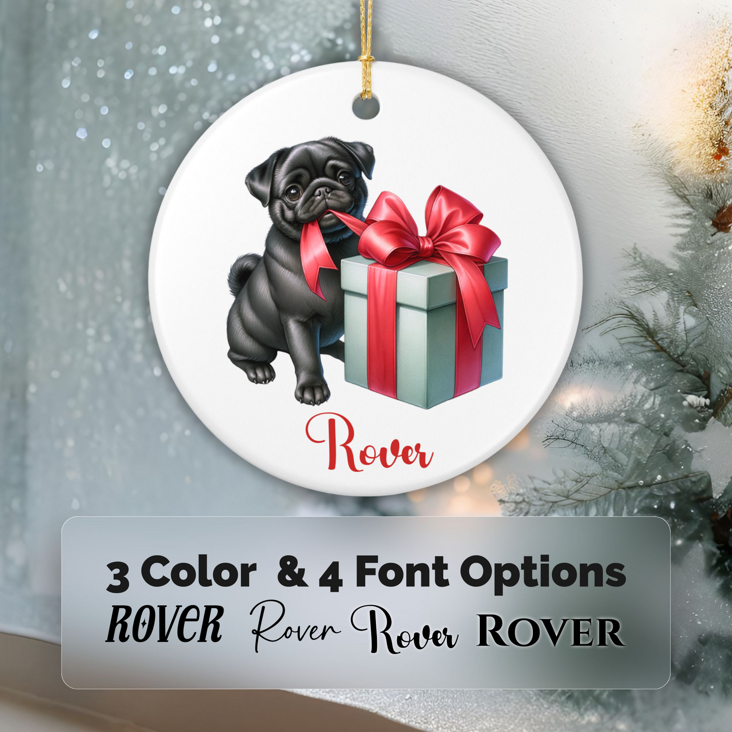 Pug Ornament with Custom Name