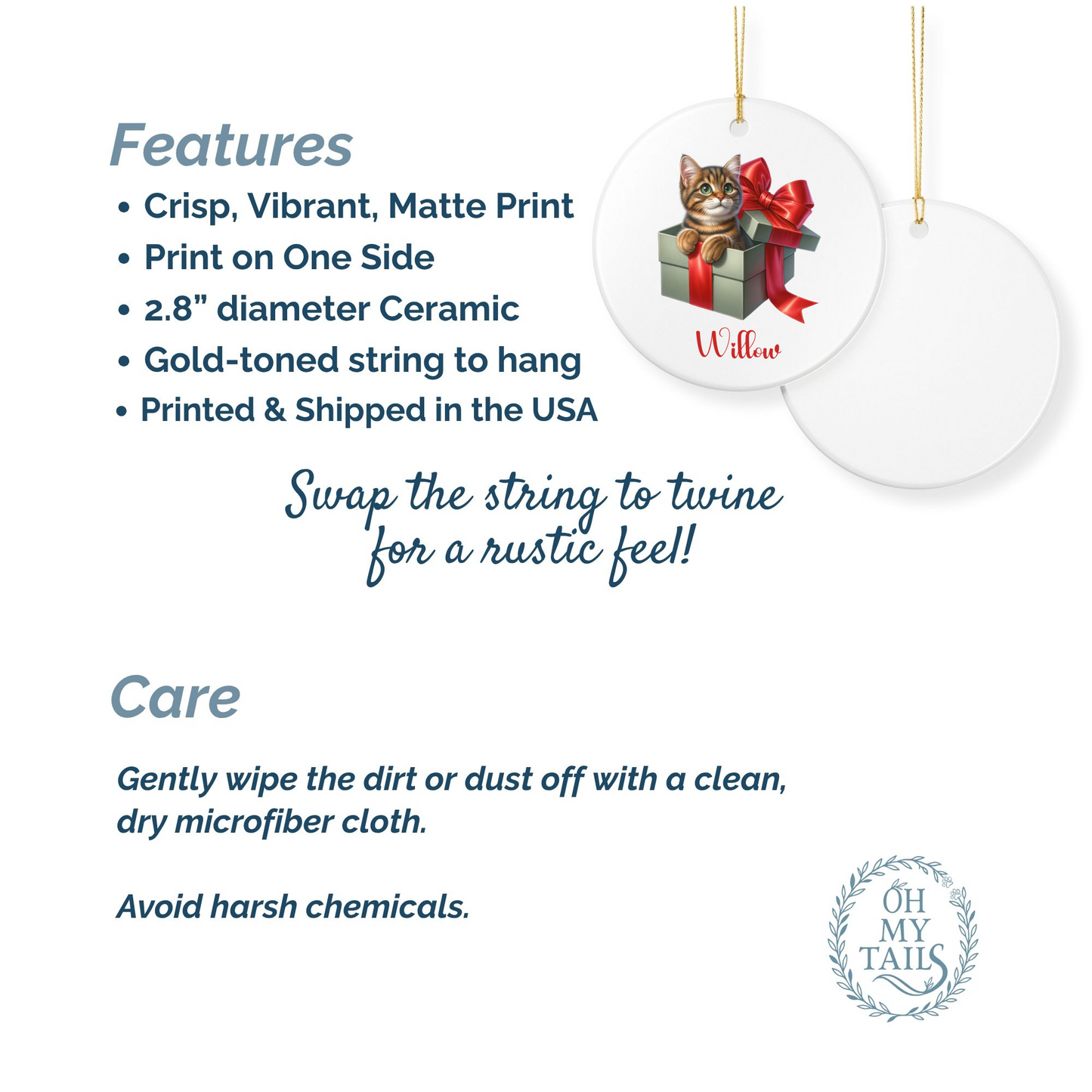 Tabby Cat Ornament with Custom Name