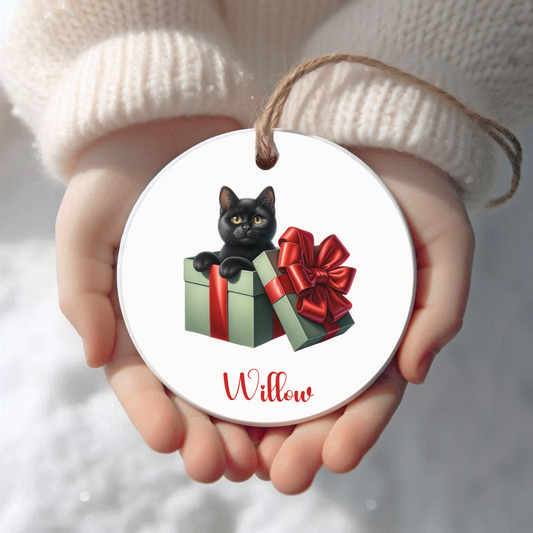Black Cat Ornament with Custom Name