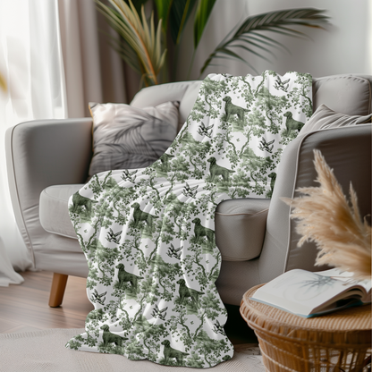 Flat-Coated Retriever Blanket - Sage Green Toile Pattern
