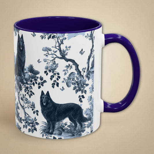 Belgian Sheepdog (Groenendael) Mug - Blue Toile Pattern