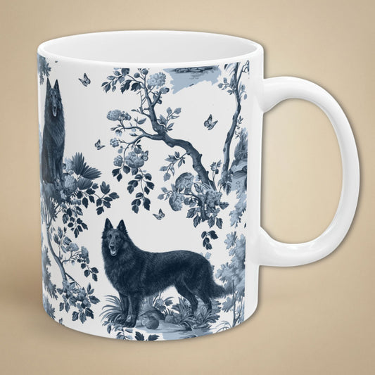 Belgian Sheepdog (Groenendael) Mug - Blue Toile Pattern