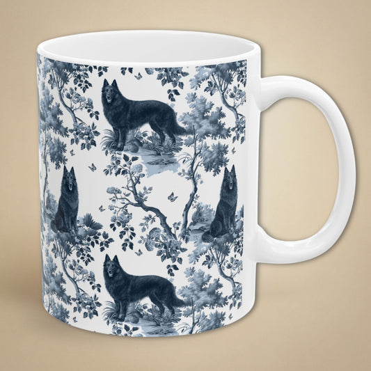 Belgian Sheepdog (Groenendael) Mug - Blue Toile Pattern
