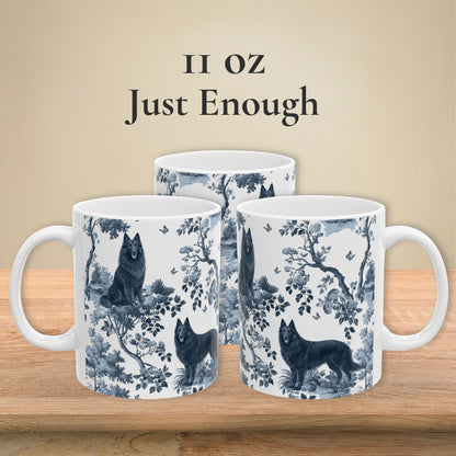 Belgian Sheepdog (Groenendael) Mug - Blue Toile Pattern