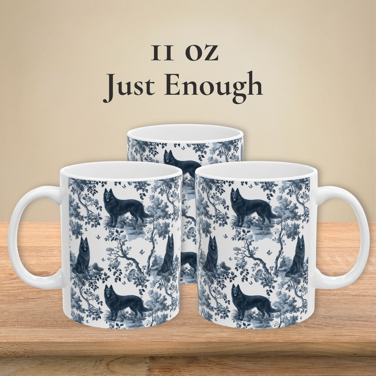 Belgian Sheepdog (Groenendael) Mug - Blue Toile Pattern