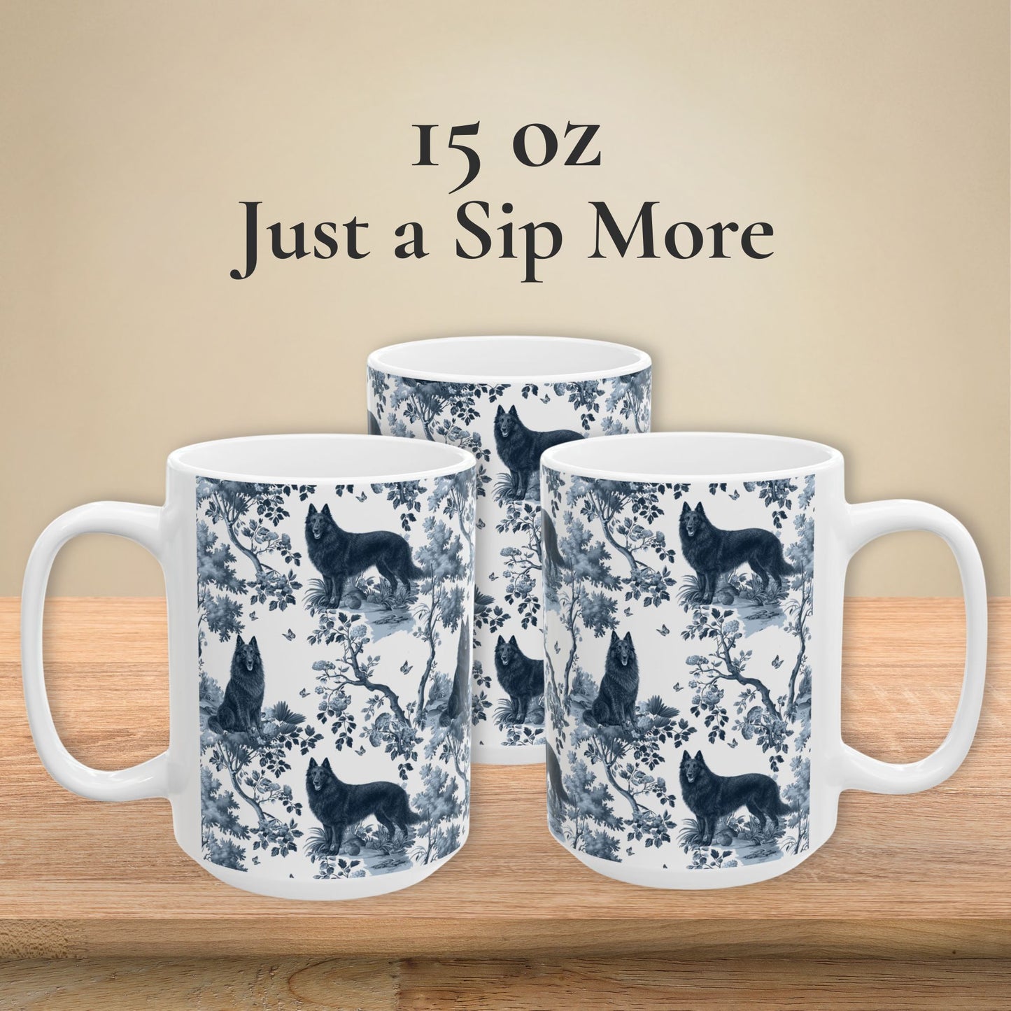 Belgian Sheepdog (Groenendael) Mug - Blue Toile Pattern