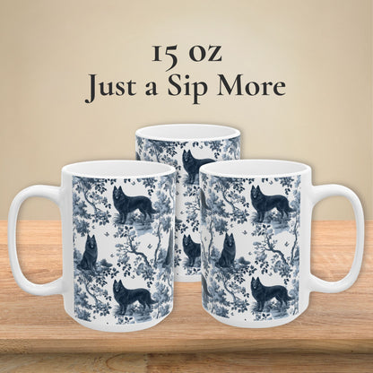 Belgian Sheepdog (Groenendael) Mug - Blue Toile Pattern