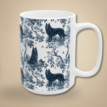 Belgian Sheepdog (Groenendael) Mug - Blue Toile Pattern