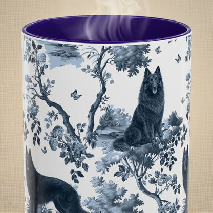 Belgian Sheepdog (Groenendael) Mug - Blue Toile Pattern
