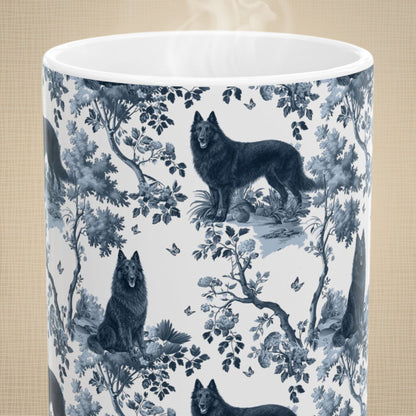 Belgian Sheepdog (Groenendael) Mug - Blue Toile Pattern