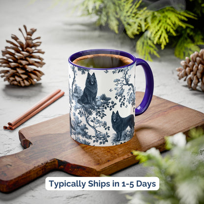 Belgian Sheepdog (Groenendael) Mug - Blue Toile Pattern
