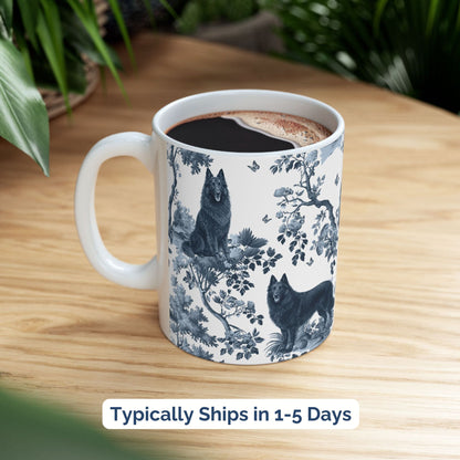 Belgian Sheepdog (Groenendael) Mug - Blue Toile Pattern