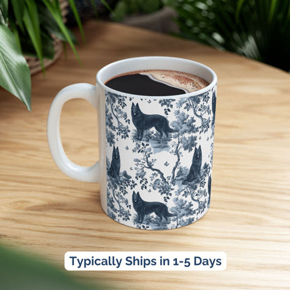 Belgian Sheepdog (Groenendael) Mug - Blue Toile Pattern