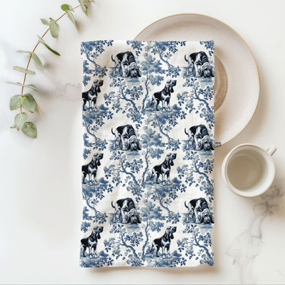 Bloodhound blue toile cotton tea towel