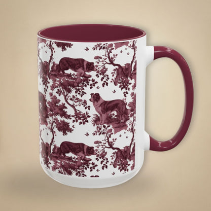 Border Collie petite cranberry toile 15 oz ceramic mug, right view