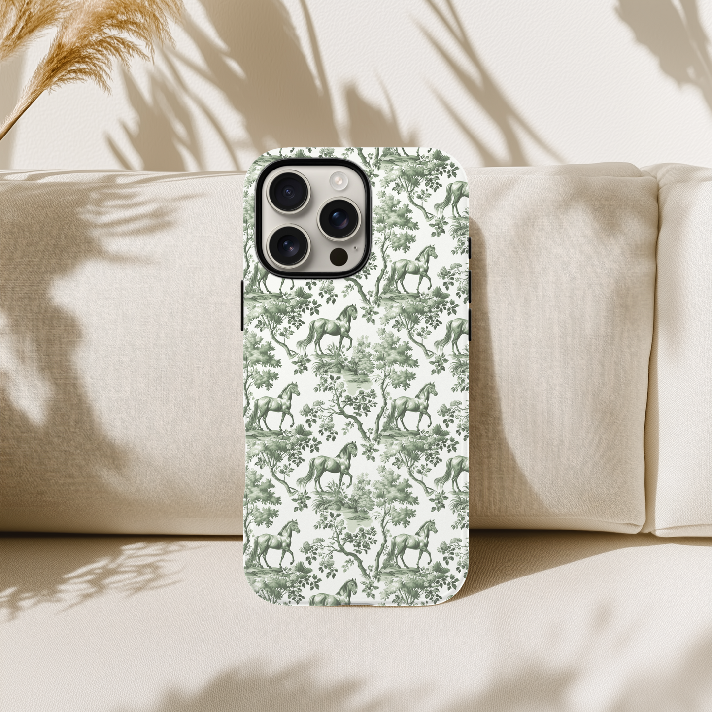 Horse Phone Case - Sage Green Toile Pattern