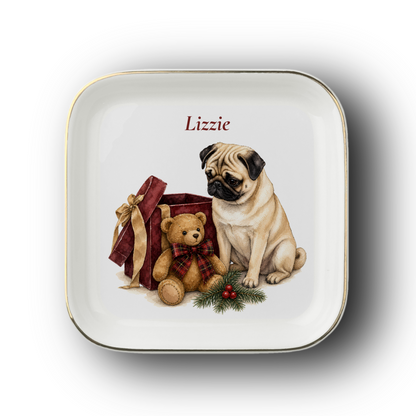 Pug jewelry dish on a white background