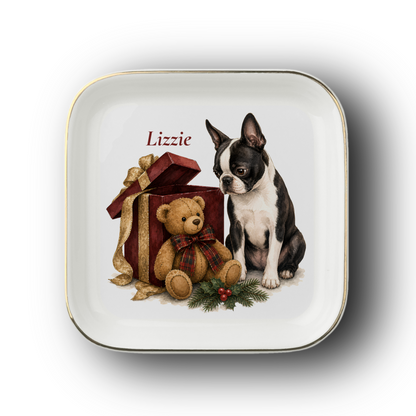 Boston Terrier jewelry dish on a white background