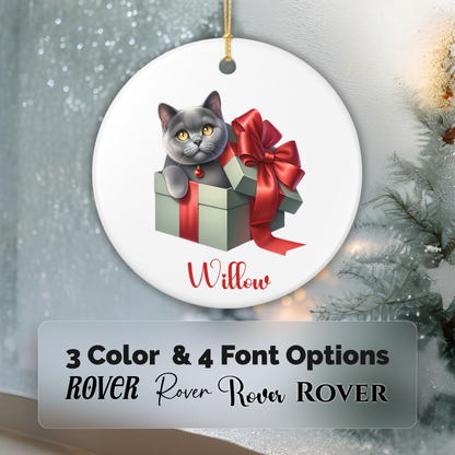 Grey Cat Ornament with Custom Name