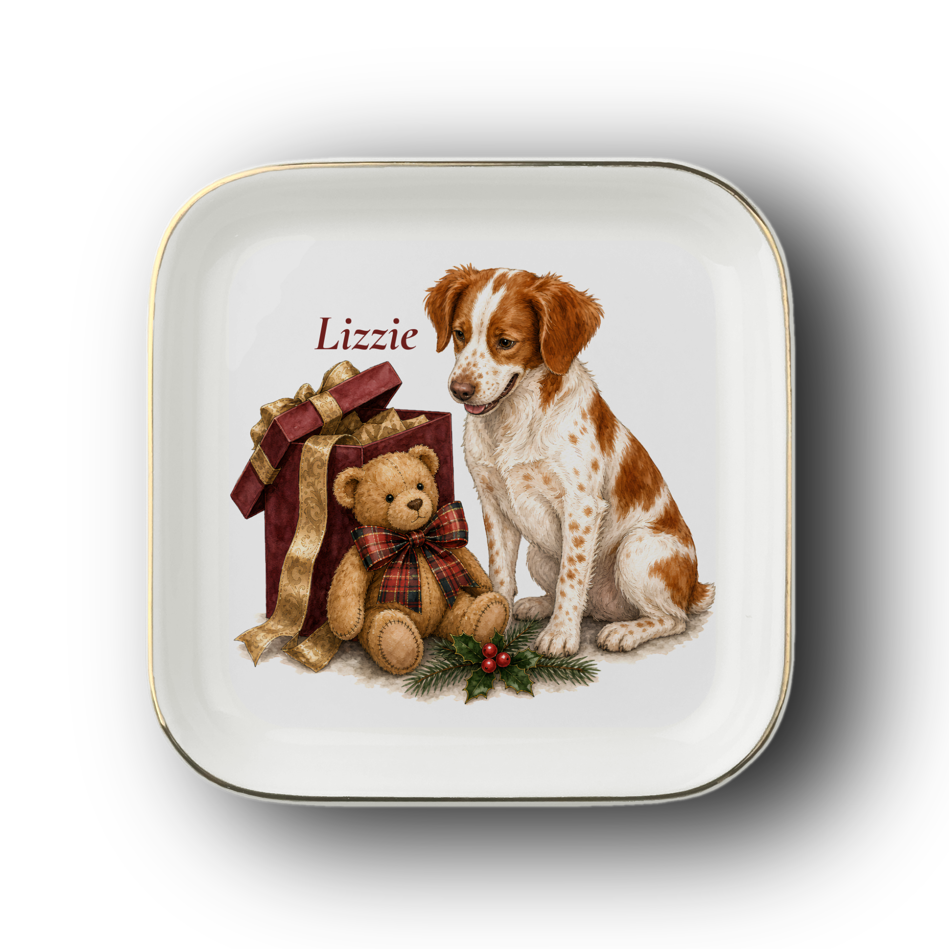 Brittany Spaniel jewelry dish on a white background