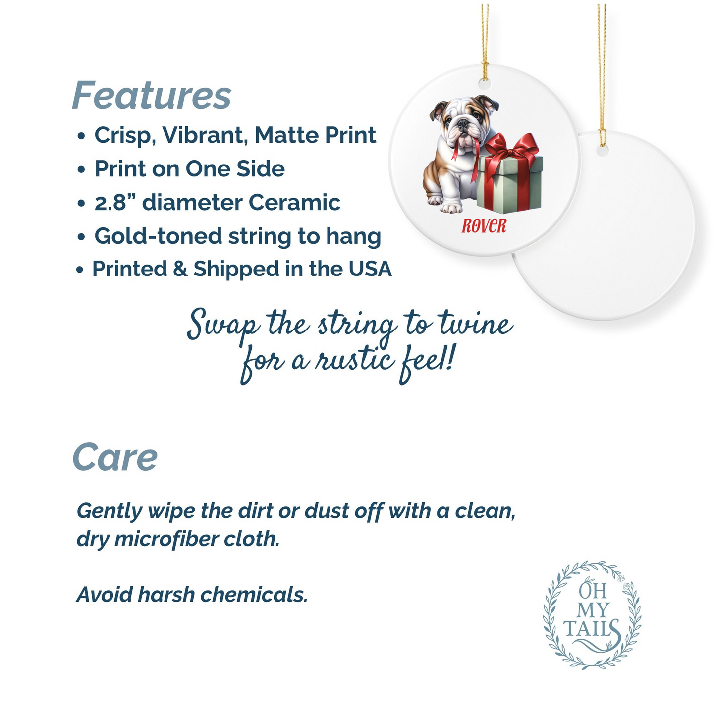 English Bulldog Ornament with Custom Name