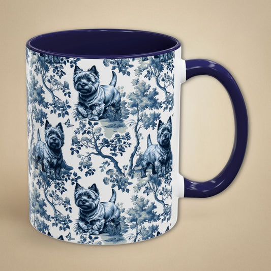 Cairn Terrier Mug - Blue Toile Pattern