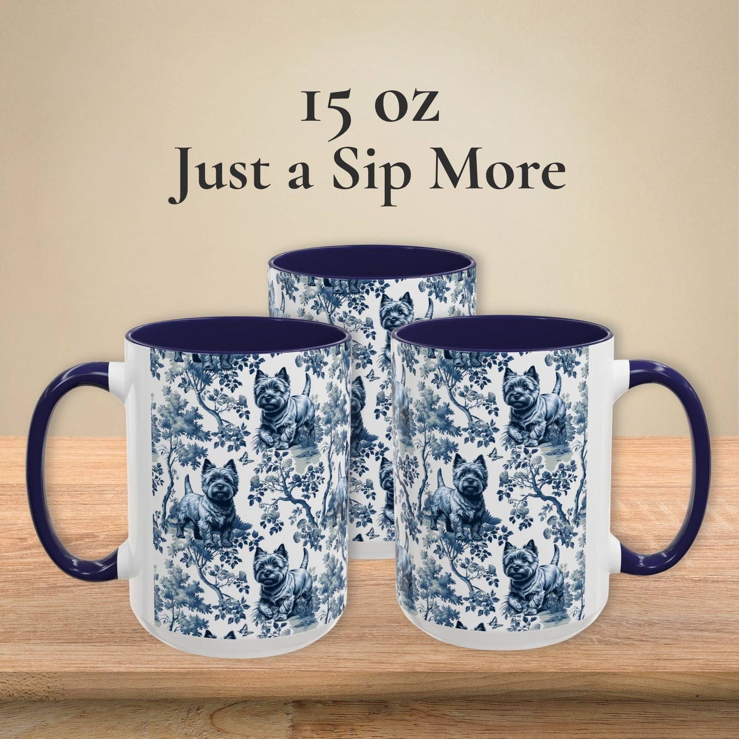 Cairn Terrier Mug - Blue Toile Pattern