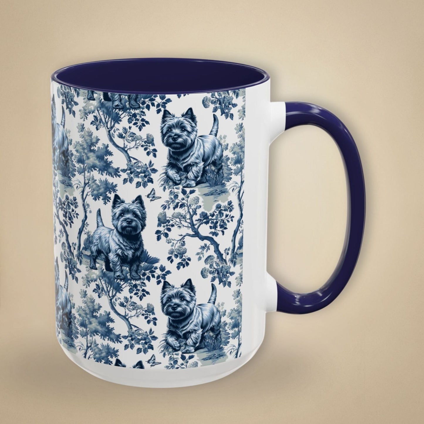 Cairn Terrier Mug - Blue Toile Pattern
