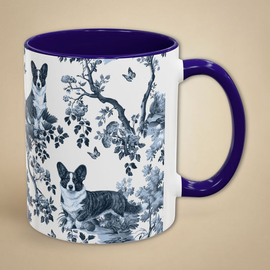 Cardigan Welsh Corgi Mug - Blue Toile Pattern