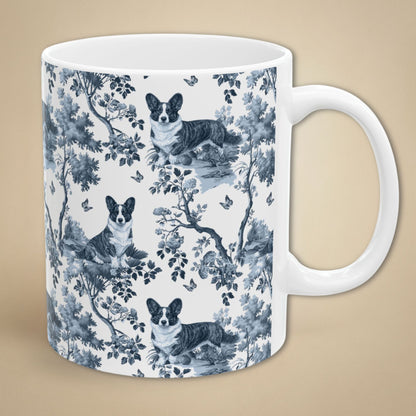 Cardigan Welsh Corgi Mug - Blue Toile Pattern