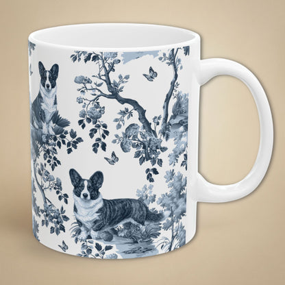 Cardigan Welsh Corgi Mug - Blue Toile Pattern