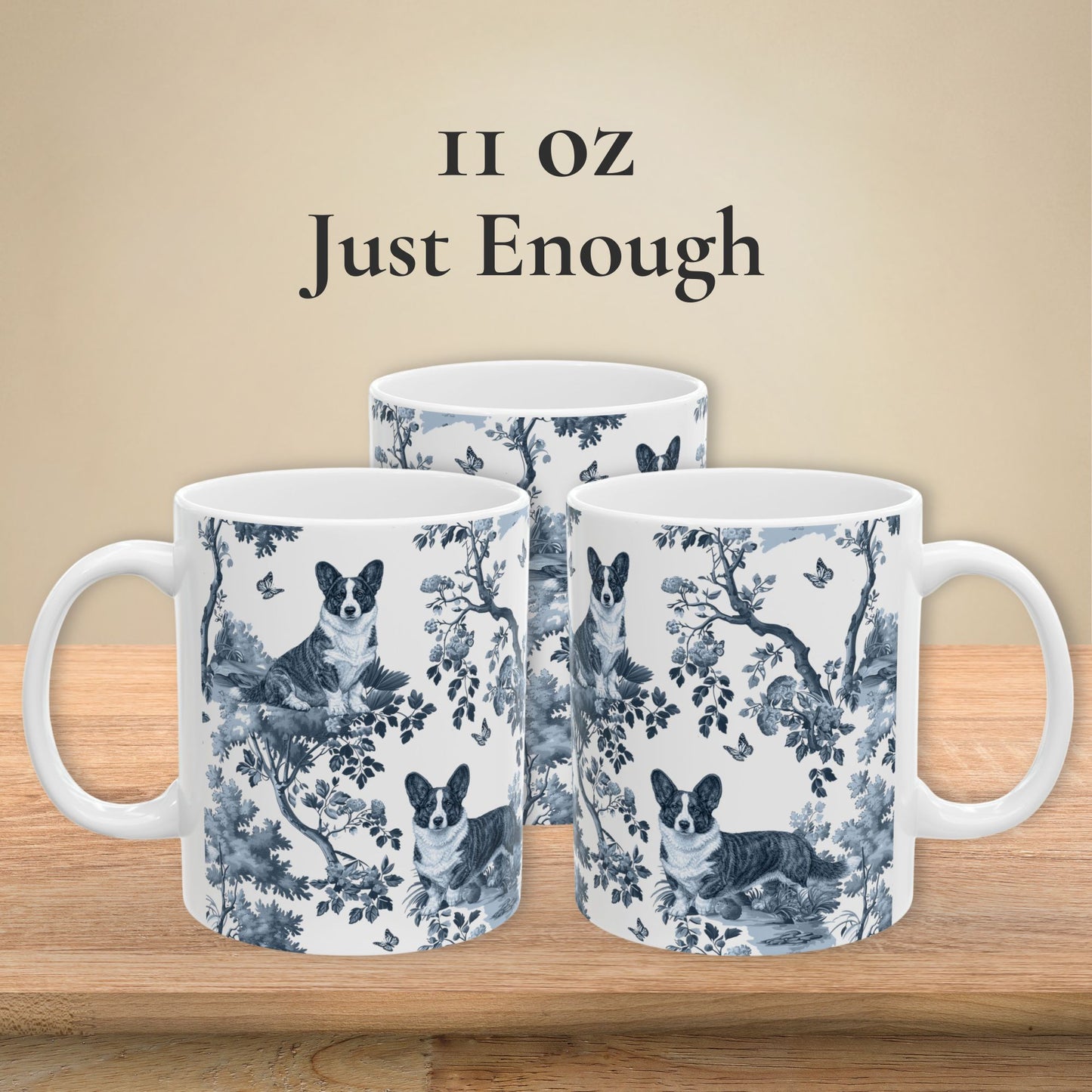 Cardigan Welsh Corgi Mug - Blue Toile Pattern