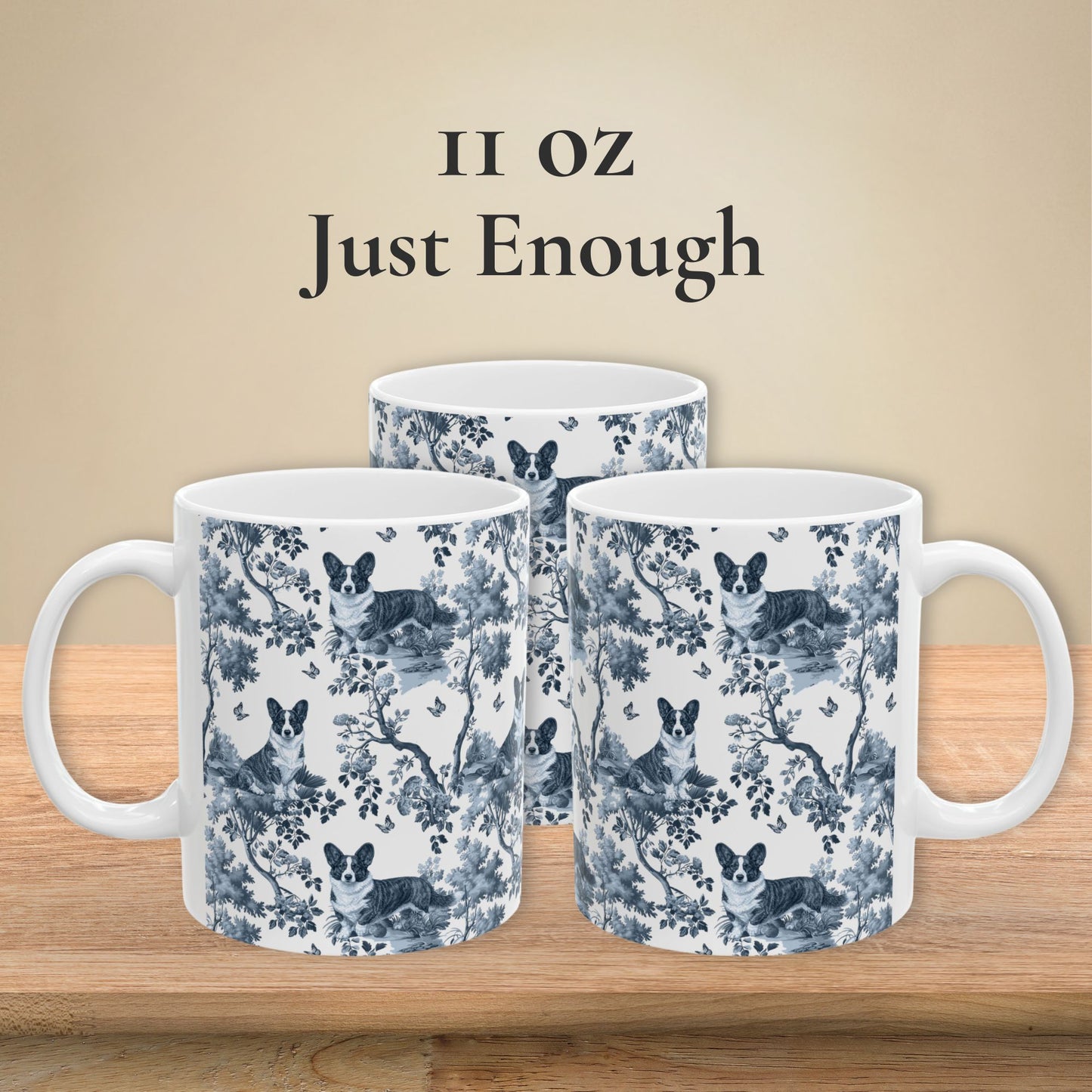 Cardigan Welsh Corgi Mug - Blue Toile Pattern