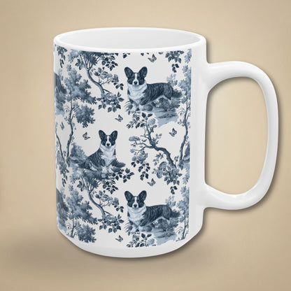 Cardigan Welsh Corgi Mug - Blue Toile Pattern