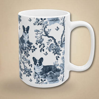 Cardigan Welsh Corgi Mug - Blue Toile Pattern