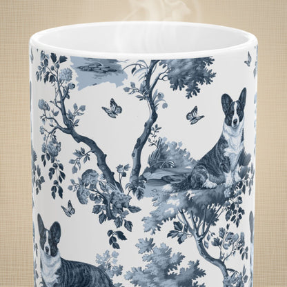 Cardigan Welsh Corgi Mug - Blue Toile Pattern