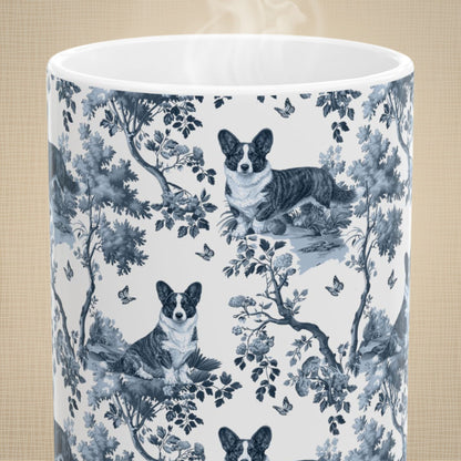 Cardigan Welsh Corgi Mug - Blue Toile Pattern