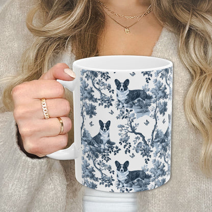 Cardigan Welsh Corgi Mug - Blue Toile Pattern